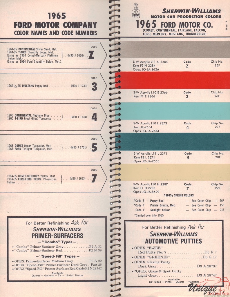 1965 Ford Paint Charts Williams 4